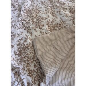 Laura Ashley Comforter Full Queen Tan Floral Toile Ticking Stripe Reversible Bed